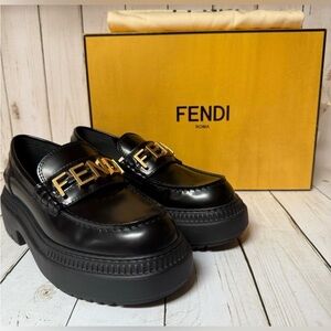 Fendi Vitello Abrasivato Fendigraphy Leather Loafers | Black | 40